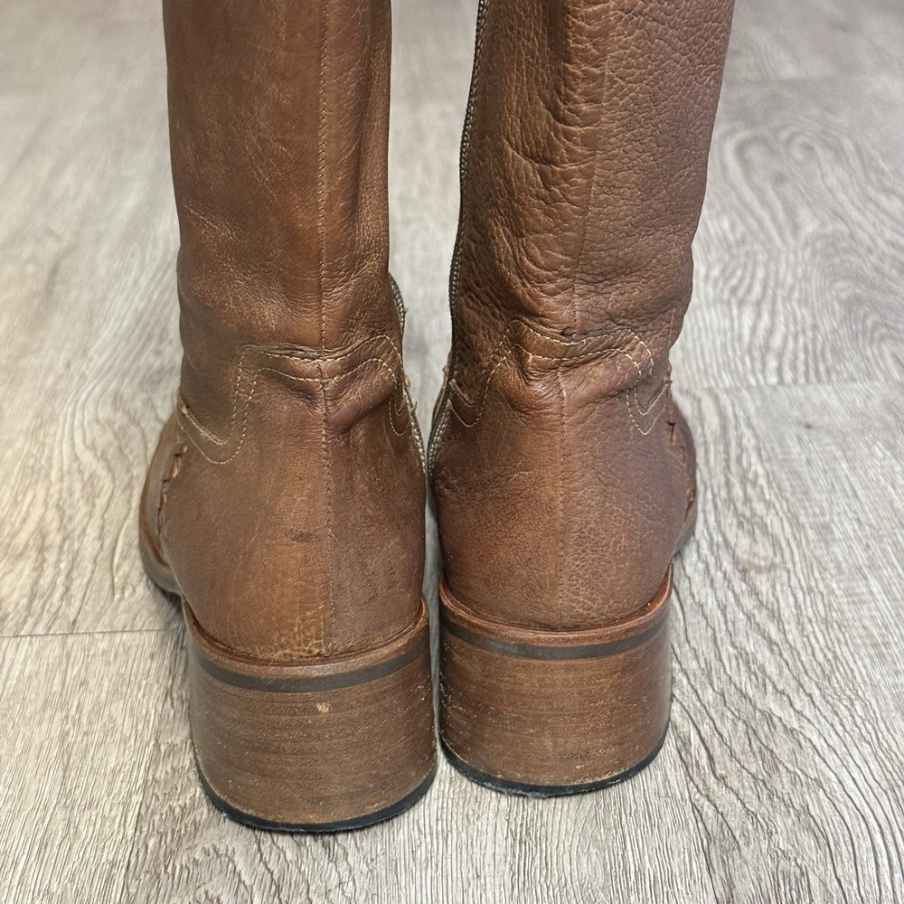 Vtg 70s Chelsea Cobbler Pebbled Brown Leather Boots Stacked Heel Zip Rustic Boho - Picture 6 of 9